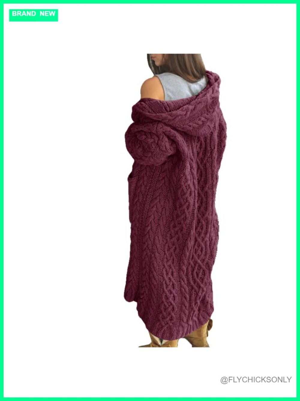 Womens Open Front Cable Knit Long Cardigan Sweater with Pockets